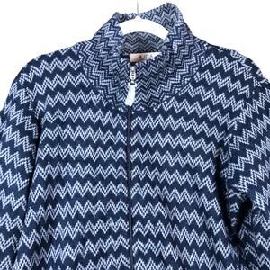 A. Ida Womens Sweater Blue Full Zip Zig Zag Italy Wool Blend Long Sleeve Medium
